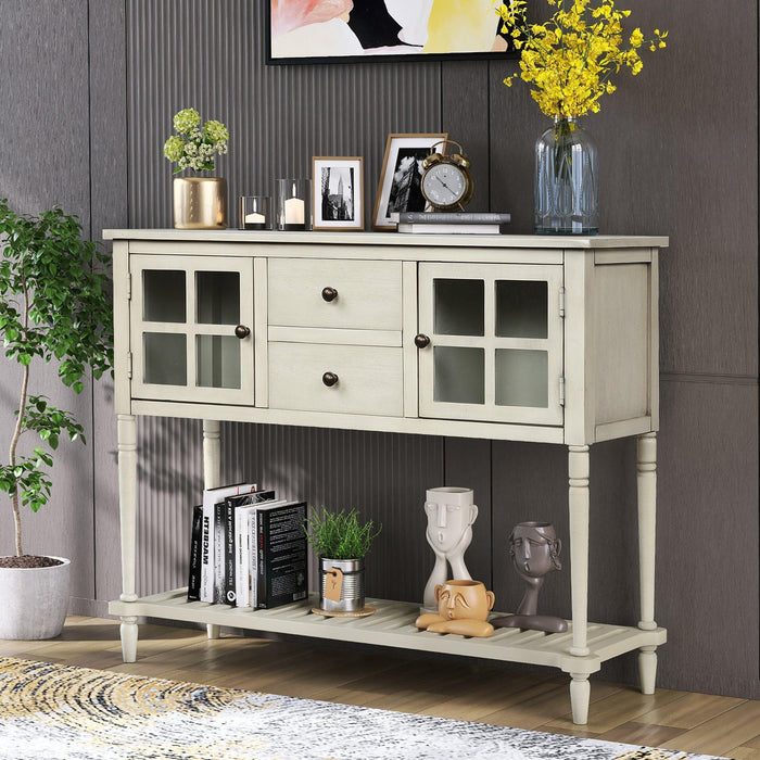 Sideboard Console Table with Bottom Shelf, Farmhouse Wood/Glass Buffet Storage Cabinet