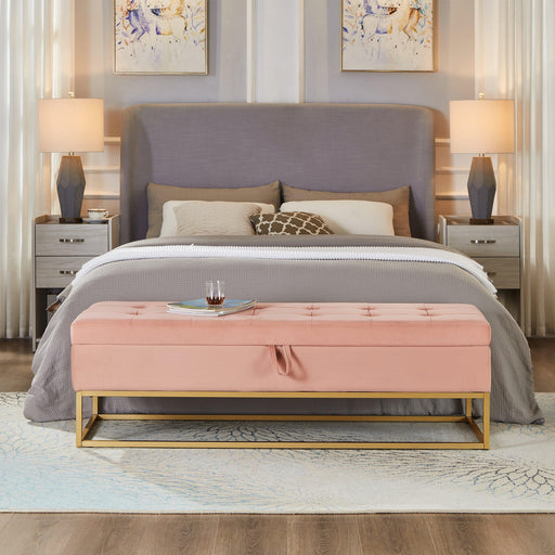 58.6" Bed Bench Metal Base with Storage Pink Velvet - DTYStore