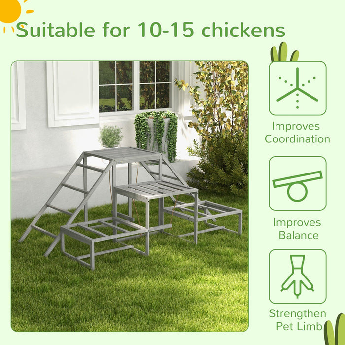 Chicken Toys for Coop, Chicken Swing Set, Chicken Coop Accessories for Poultry Run with Perches, Wood Stand, Ladder, Platforms, for 10-15 Chickens, Gray