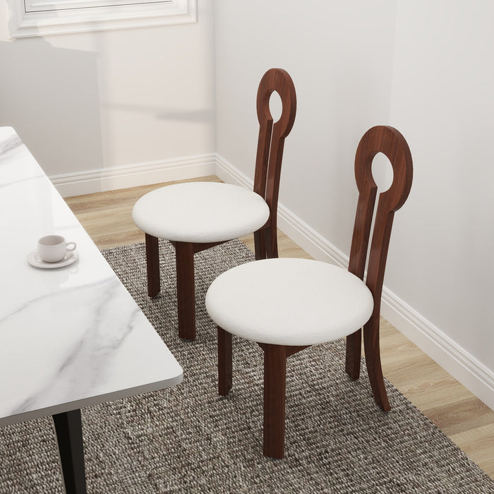 Vintage Rubber Solid Wood Dining Chair, Sheep Plush Dining Chair, Armless Dining Chair, Suitable For Small Home Dressing Room Model Room, Natural(Set Of 2) - DTYStore