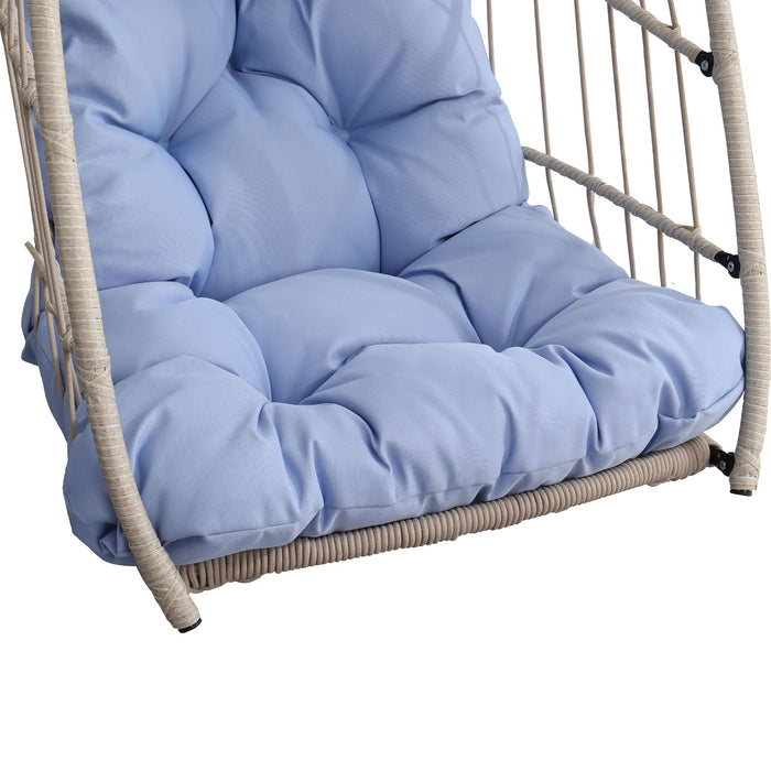 Outdoor garden rattan egg swing chair hanging chair PE hanging chair blue - DTYStore