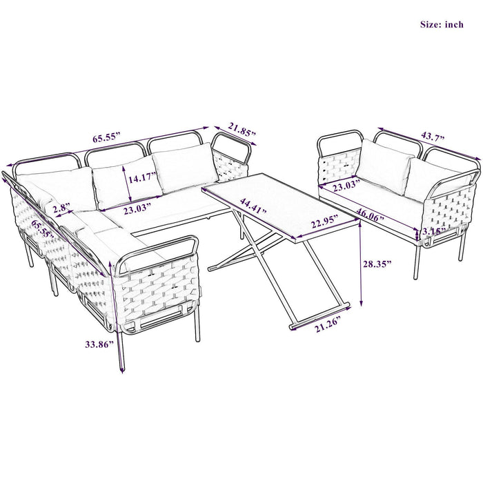 5-Piece Modern Patio Sectional Sofa Set Outdoor Woven Rope Furniture with Table and Cushions