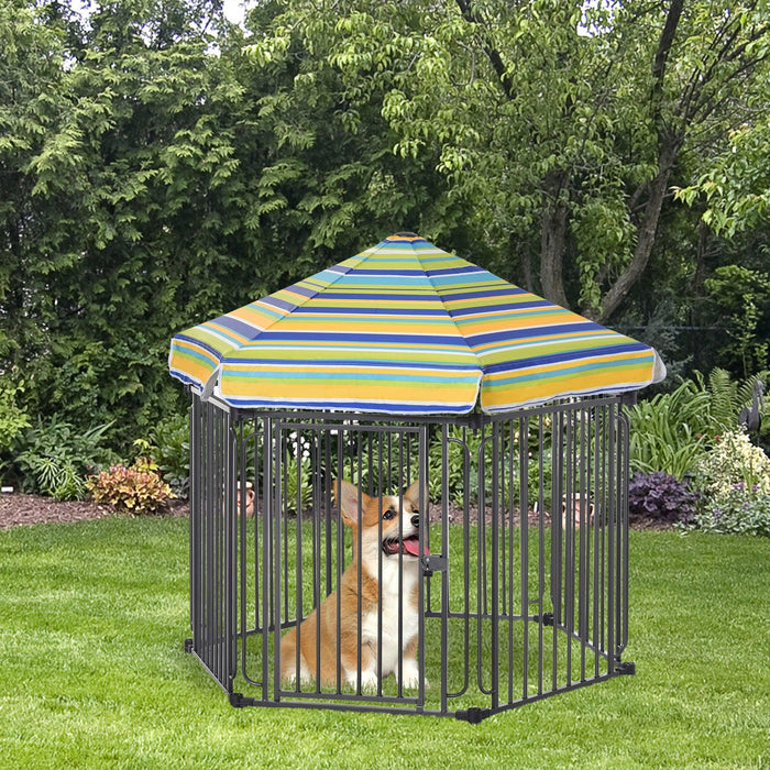 48" x 41" Heavy-Duty Metal Dog Playpen, Outdoor Pet Cage Kennel, Puppy Exercise Fence Barrier with Weather-Resistant Polyester Roof, Locking Door, & Metal Frame - DTYStore