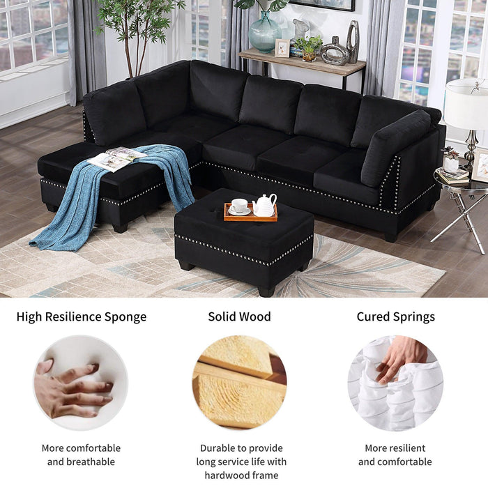 104.5" Reversible Sectional Sofa Space Saving with Storage Ottoman Rivet Ornament L-shape Couch for Small or Large Space Dorm Apartment