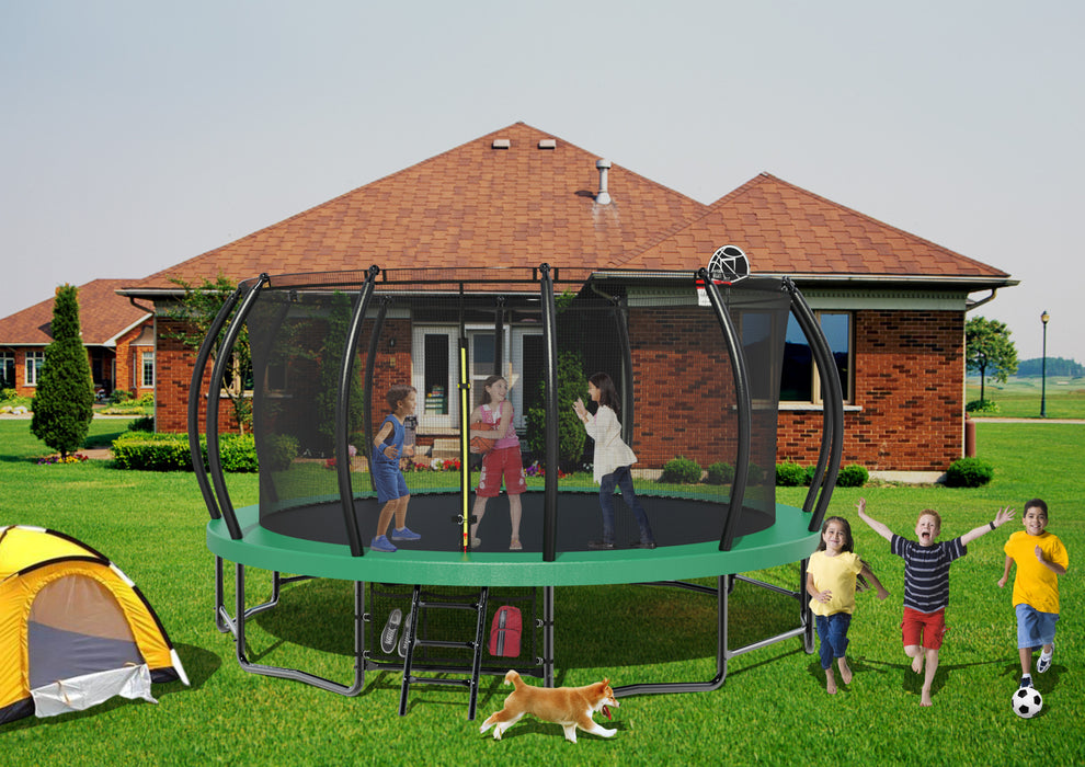 15FT Trampoline with Basketball Hoop - Recreational Trampolines with Ladder ,Shoe Bag and Galvanized Anti-Rust Coating - DTYStore