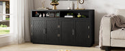 TREXM 4-door Classic Sideboard with Open Storage and Adjustable Shelves Perfect for kitchens, living rooms (Black)