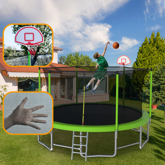 16FT Trampoline with Balance Bar & Basketball Hoop&Ball, ASTM Approved Reinforced Type Outdoor Trampoline with Enclosure Net - DTYStore