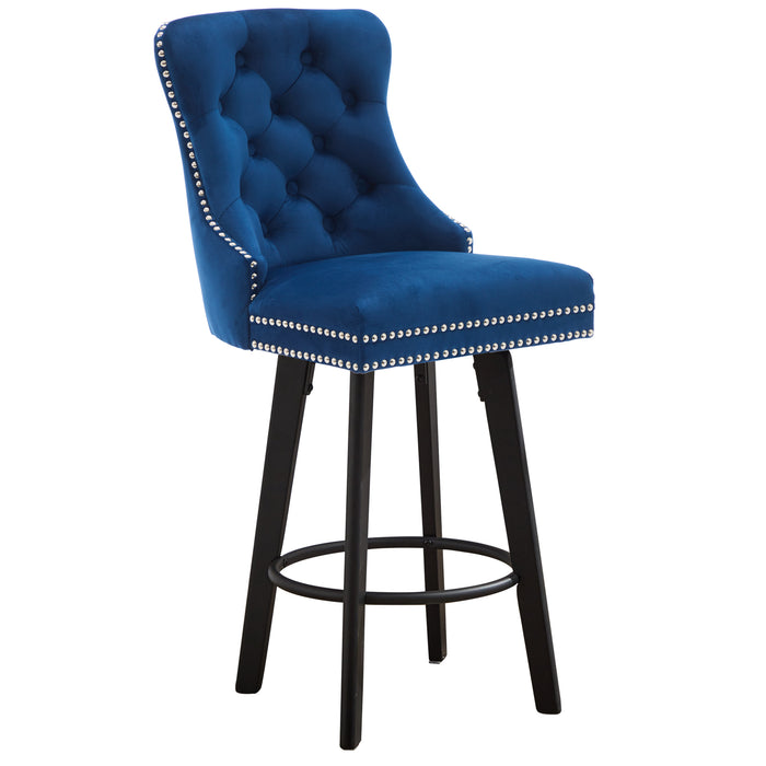 Modern Swivel Bar Stools Velvet Barstools Button Tufted Bar Stools Rivet Trim Bar Stools for Kitchen Island,Bistro, with Metal Pull Ring Sturdy Footrest Large Backrest for Home Bar,Navy Blue 1pc - DTYStore