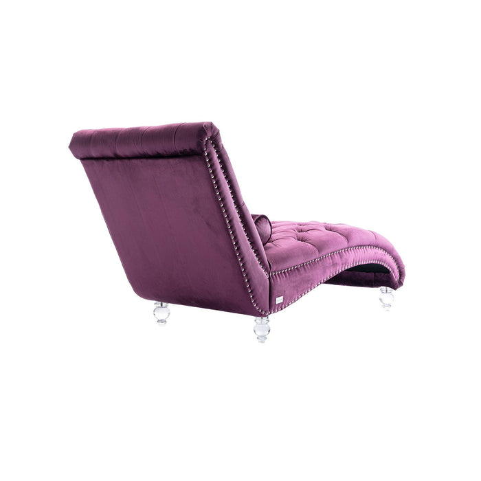 COOMORE Velvet Chaise Lounge Indoor,Button-Tufted Upholstered Chaise Lounge Chair with Pillow for Bedroom Living Room Office (Purple Velvet)