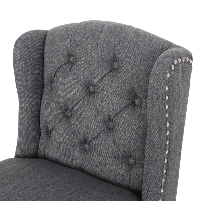Vienna Contemporary Fabric Tufted Wingback 31 Inch Counter Stools, Set of 2, Charcoal and Dark Brown - DTYStore