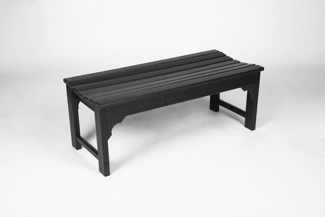 Backless HDPE Adirondack Bench with Wood Texture, Poly Lumber Seat for Patio, Backyard, Balcony, All Weather Resistant with UV Protection, Black - DTYStore