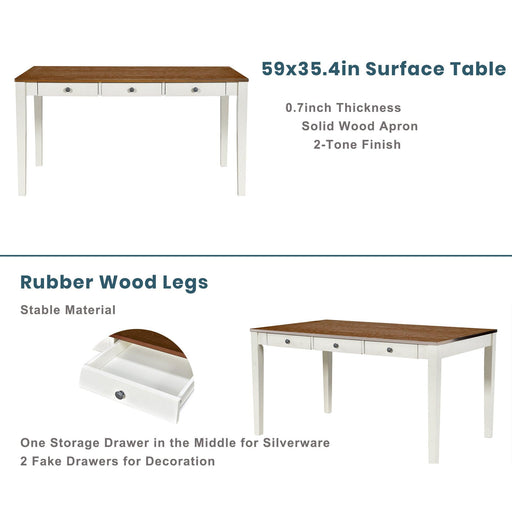 Mid-Century 6-Piece Wood Dining Table Set, Kitchen Table Set with Drawer, Upholstered Chairs and Bench, Butter Milk - DTYStore