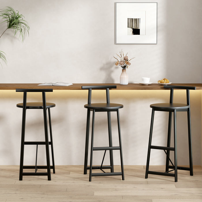 27''H Barstool Set of 3 Wooden Round Bar Stools with Footrest Modern Kitchen Chairs for Counter (Black & Black) - DTYStore