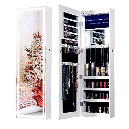 Fashion Simple Jewelry Storage Mirror Cabinet With LED Lights Can Be Hung On The Door Or Wall