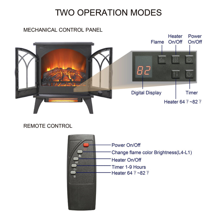 24 inch 3D Flame Electric Infrared Quartz Fireplace Stove with remote control - DTYStore