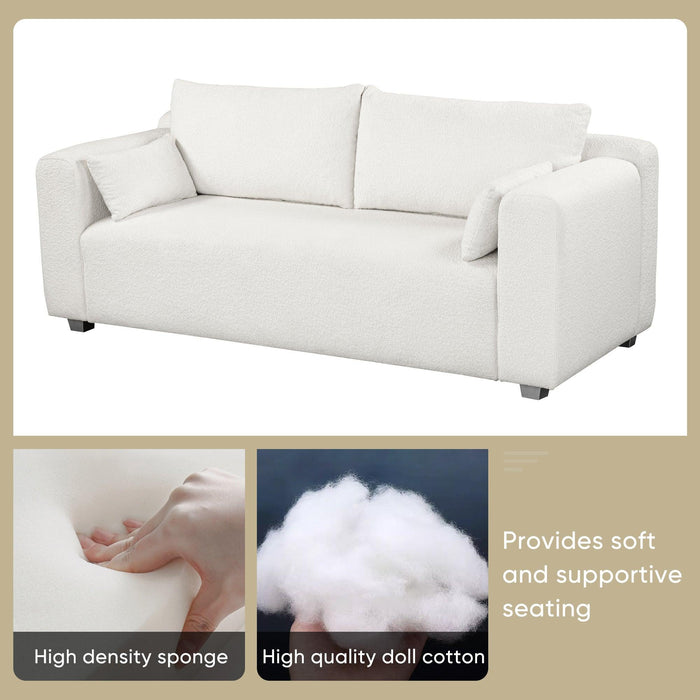 82*36" Modern Loop Yarn Fabric Sofa, One-Piece Seat Frame, Minimalist 2-3 Seat Couch Easy to Install, Loveseats with Extra Wide Domed Arms for Living Room, Bedroom, Apartment, Office(2 Pillows)