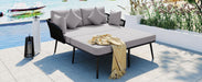 Outdoor Patio Daybed, Woven Nylon Rope Backrest with Washable Cushions, Set for 2 Person