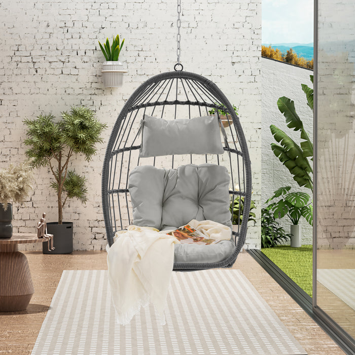 Outdoor Garden Rattan Egg Swing Chair Hanging Chair Wood - DTYStore