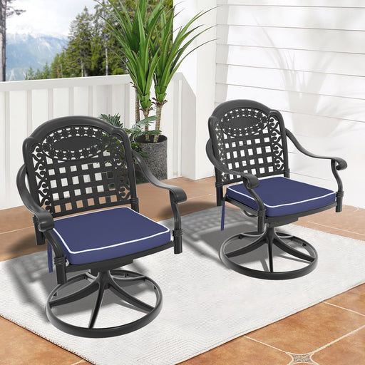 Cast Aluminum Patio Swivel Chair 2PCS With Black Frame and Cushions In Random Colors - DTYStore