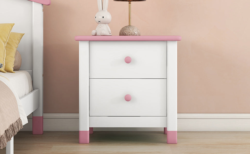 Wooden Nightstand with Two Drawers for Kids,End Table for Bedroom,White+Pink(Old SKU: WF297965AAH) - DTYStore