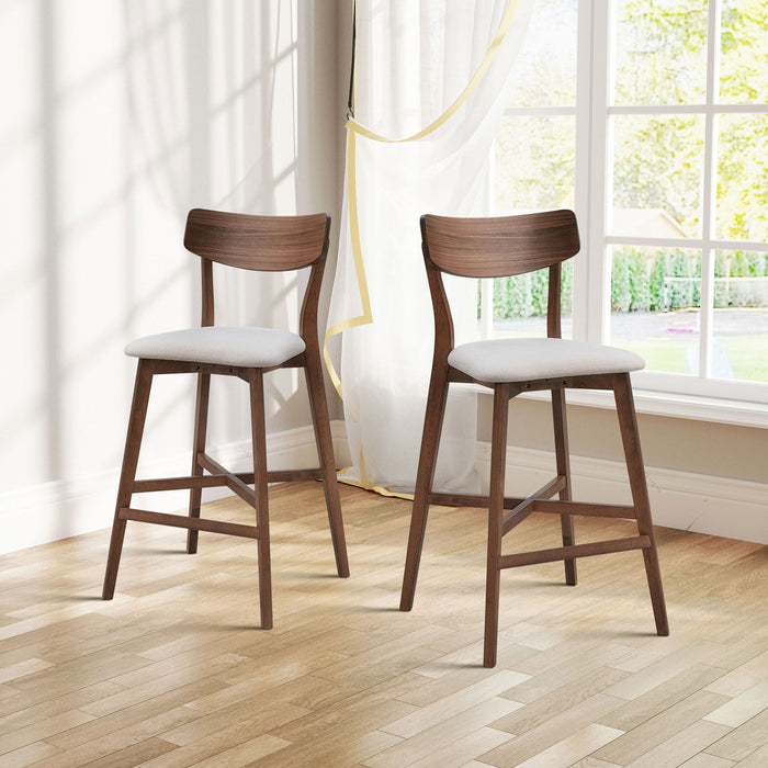 Wooden Bar Chairs Set of 2, Modern Soft Upholstered Kitchen Island Chairs, Counter Height Stool with Backrest,Wooden Frame Chairs with Footrest for Pub,Living Room,Restaurant,Walnut - DTYStore