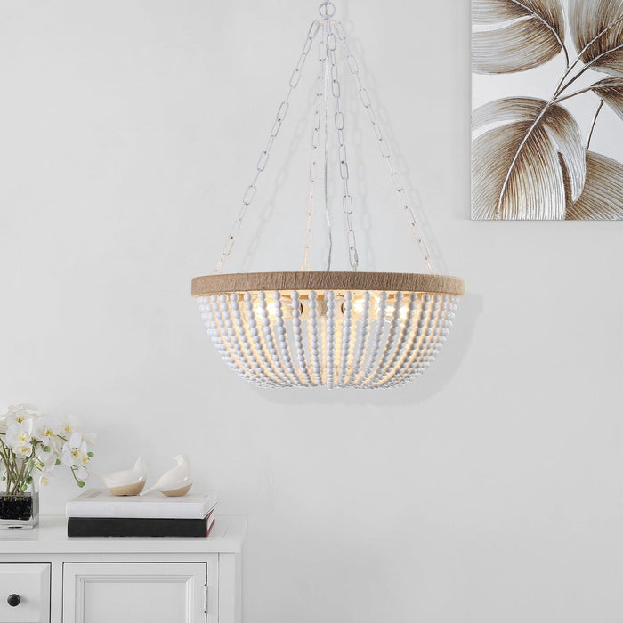 Bohemian style Wood Beaded Chandelier Oak White - DTYStore