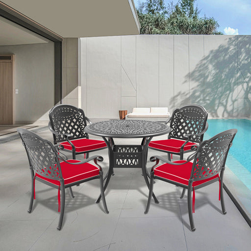 (Cushions In Random Colors)5-Piece Set Of Cast Aluminum Patio Furniture With Cushions - DTYStore