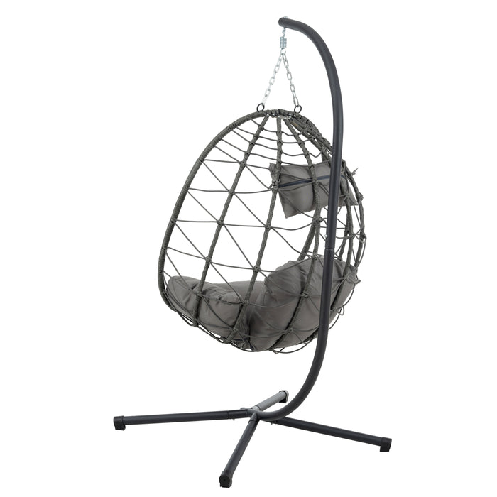 Egg Chair with Stand Indoor Outdoor Swing Chair Patio Wicker Hanging Egg Chair Hanging Basket Chair with Stand for Bedroom Living Room Balcony - DTYStore