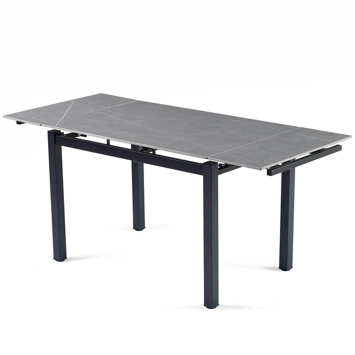 Grey Ceramic Modern Rectangular Expandable Dining Room Table For Space-Saving Kitchen Small Space -Table