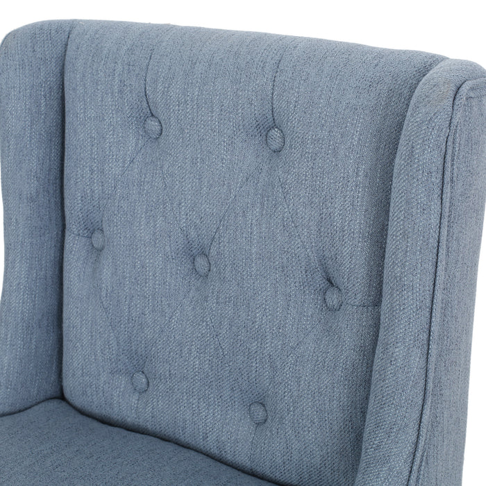 Vienna Contemporary Fabric Tufted Wingback 31 Inch Counter Stools, Set of 2, Light Blue and Natural - DTYStore