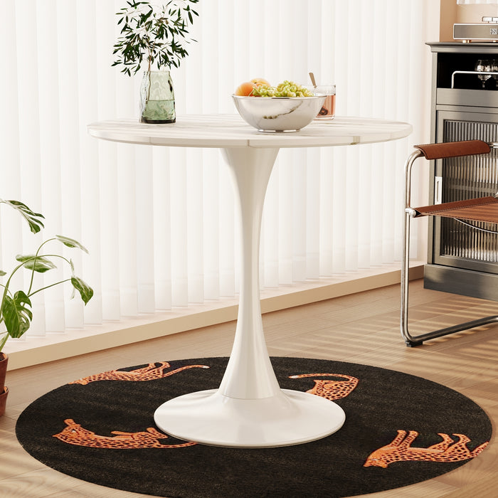 31.4 "round dining table, medieval white marble patterned tulip dining table, 2-3 person metal base dining table, easy to assemble casual coffee table, office desk - DTYStore
