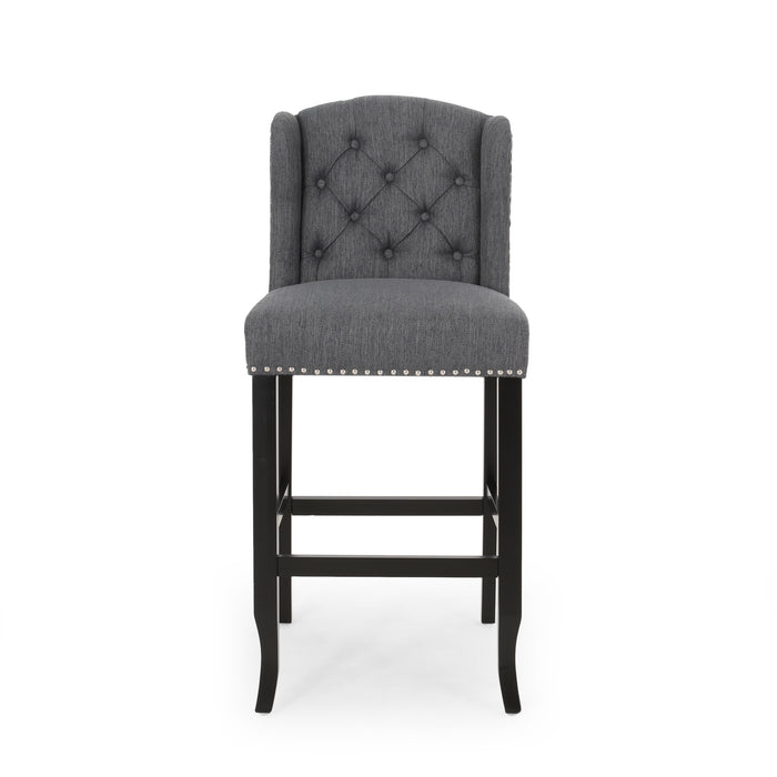 Vienna Contemporary Fabric Tufted Wingback 31 Inch Counter Stools, Set of 2, Charcoal and Dark Brown - DTYStore