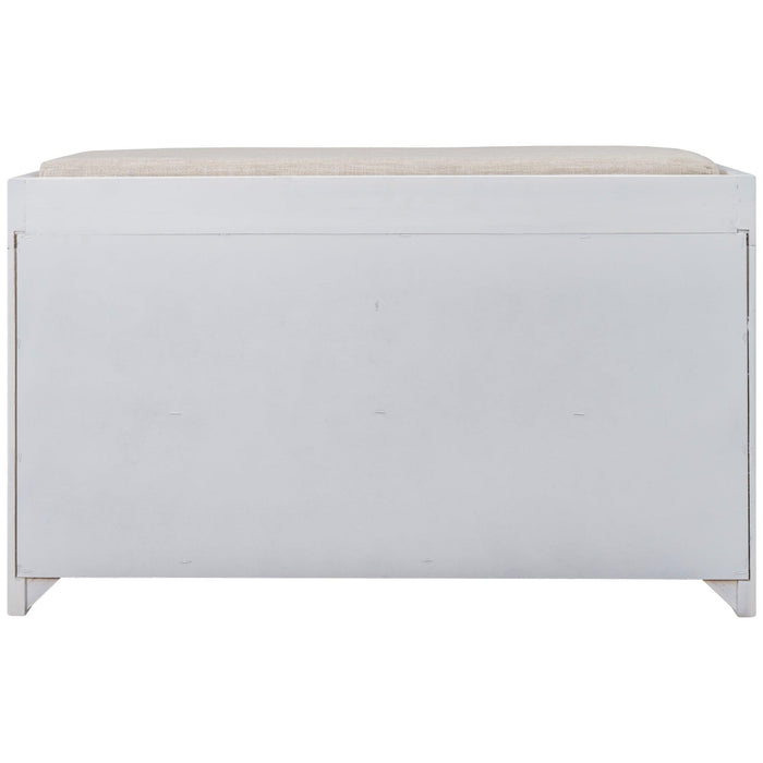 TREXM Storage Bench with Removable Basket and 2 Drawers, Fully Assembled Shoe Bench with Removable Cushion (White)