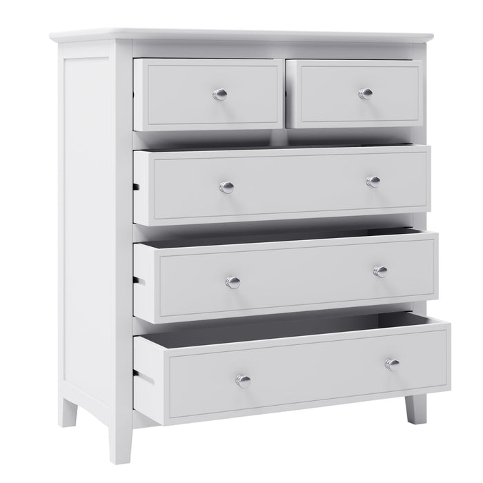 5 Drawers Solid Wood Chest in White