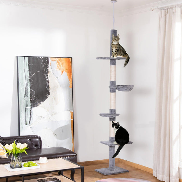 9' Adjustable Height Floor-To-Ceiling Vertical Cat Tree - Grey and White