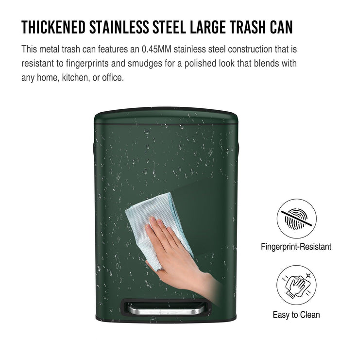 13 Gallon 50L Kitchen Foot Pedal Operated Soft Close Trash Can - Stainless Steel Rectangular Bin with 30 Garbage Bags