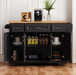 54inch Large Kitchen Island with Rubber Wood Drop Leaf, Embossed Texture Rolling Kitchen Cart on 4 Wheels with 4 Doors and 3 Drawers, Kitchen Island with Storage for Kitchen, Dining Room,Black - DTYStore