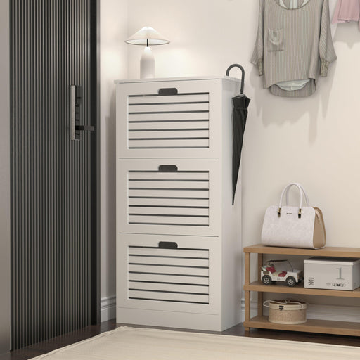 Wooden Shoe Cabinet for Entryway, White Shoe Storage Cabinet with 3 Flip Doors 20.94x9.45x43.11 inch - DTYStore