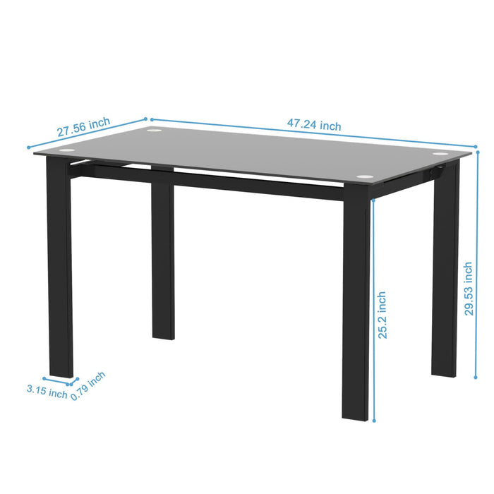 Modern Tempered Glass Black Dining Table, simple rectangular metal table legs living room kitchen table