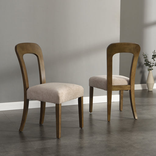 Dining Chairs Set of 2, Upholstered Kitchen Side Chairs with Beige Fabric Seating Light Brown Solid Rubber Wood Legs, 330 LBS Weight Capacity - DTYStore