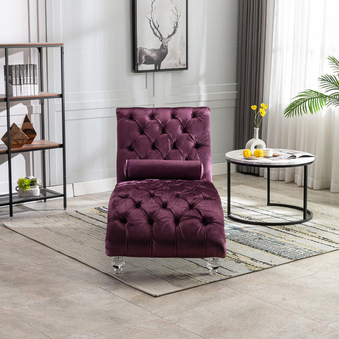 COOMORE Velvet Chaise Lounge Indoor,Button-Tufted Upholstered Chaise Lounge Chair with Pillow for Bedroom Living Room Office (Purple Velvet)