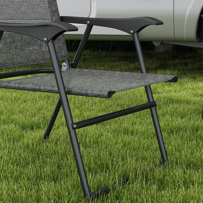 Outsunny Folding Patio Chairs, Set of 4 Sports Chairs for Adults, Camping Chairs with Armrests, Breathable Mesh Fabric Seat for Lawn, Gray - DTYStore