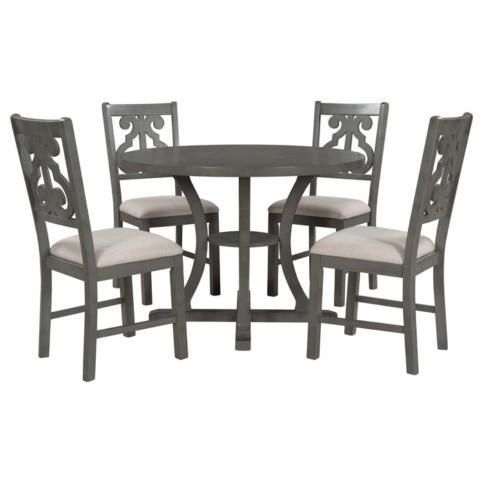 5-Piece Round Dining Table and Chair Set with Special-shaped Legs and Hollow Chair Back