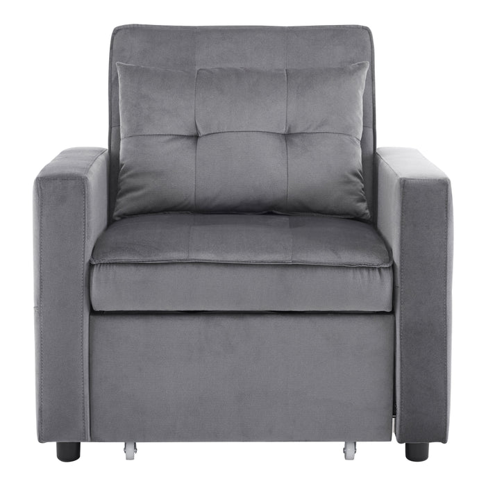 Convertible Sleeper Sofa Chair Bed with Pillow & Pocket, 3-in-1 Sofa Bed Sleeper Chair in Modern Velvet Fabric for Living Room, Bedroom, Study, Apartment, Gray - DTYStore