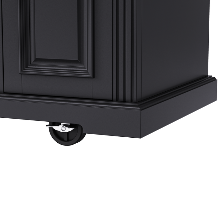 54inch Large Kitchen Island with Rubber Wood Drop Leaf, Embossed Texture Rolling Kitchen Cart on 4 Wheels with 4 Doors and 3 Drawers, Kitchen Island with Storage for Kitchen, Dining Room,Black - DTYStore