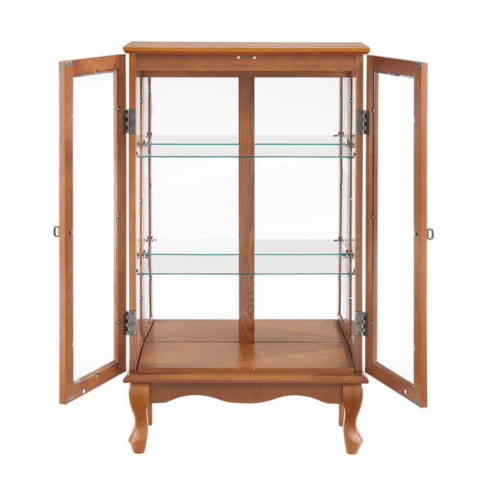 2 Doors Curio Cabinet with Tempered Glass Doors and Mirrored Back Panel, Lighted Display Cabinet for Home and Office