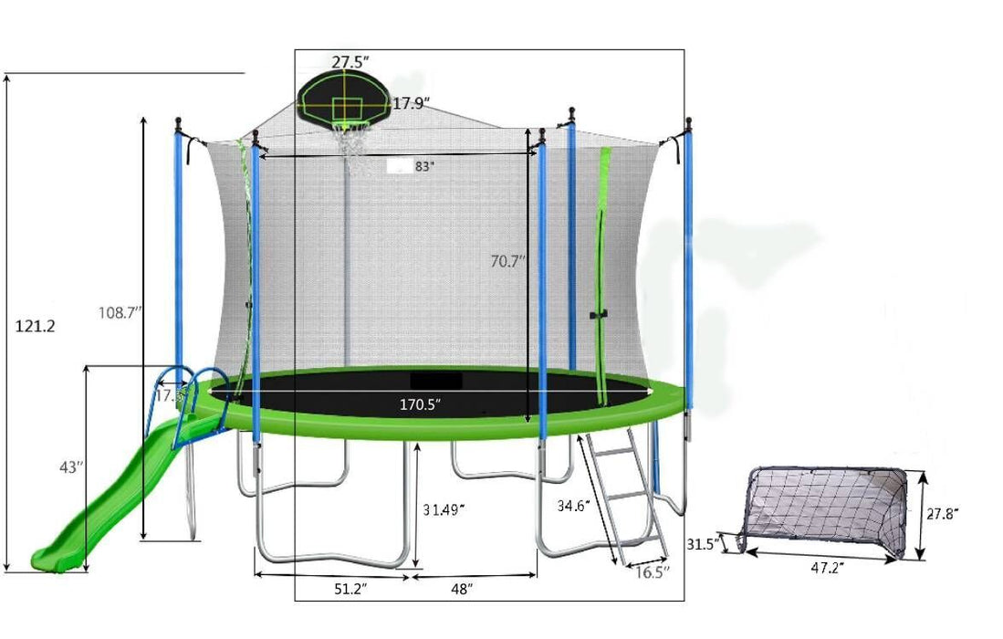 16FT Trampoline with Slide , Outdoor Trampoline for Kids and Adults with Enclosure Net and Ladder,football goal,backboard - DTYStore