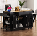 Fluted Kitchen Island with Trash Can Storage Cabinet, Power Outlet, Internal Storage Rack, Rolling Kitchen Islands on 5 Wheels with 3 Drawer, 3 Open Side Racks for 10 Gallon Garbage Bin, Black - DTYStore