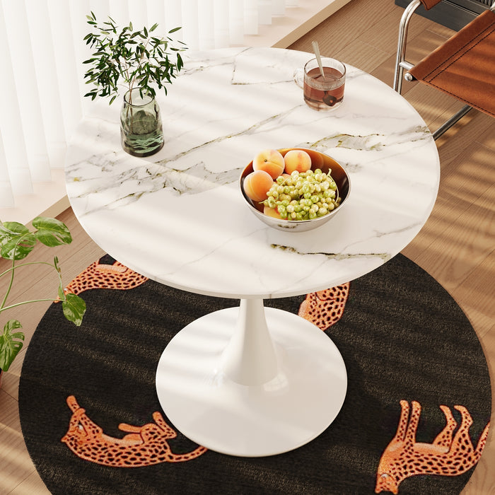31.4 "round dining table, medieval white marble patterned tulip dining table, 2-3 person metal base dining table, easy to assemble casual coffee table, office desk - DTYStore