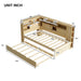 Twin Size Wood Daybed with Storage Shelves, USB and Trundle, Natural - DTYStore